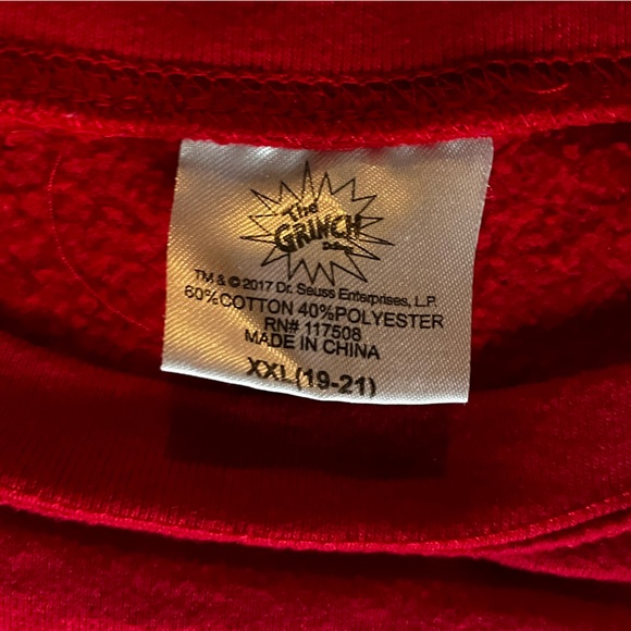 Christmas Grinch Red Sweatshirt, XXL - Picture 3 of 5